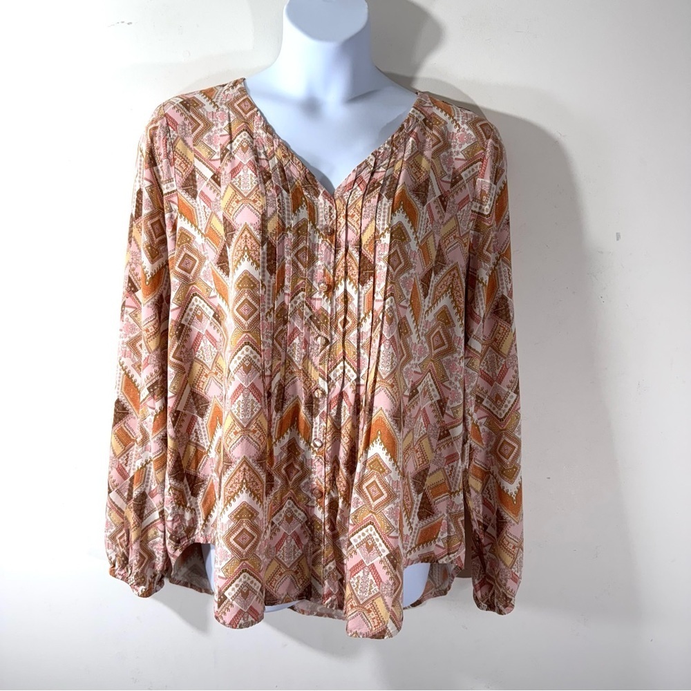 J. Jill pintuck pink geometric print top